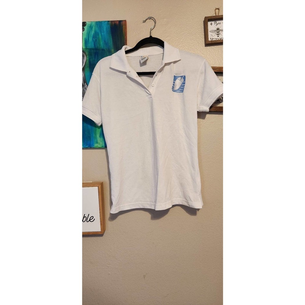 Shirt medium white vintage polo by Soleil with computer mouse decal retro